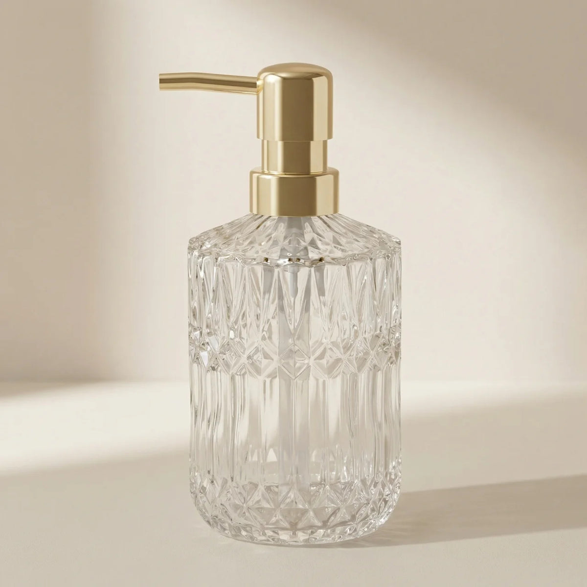 Soap Dispenser Refillable Glass Faceted Pump Bottle For Kitchen Or Bathroom - Image 1