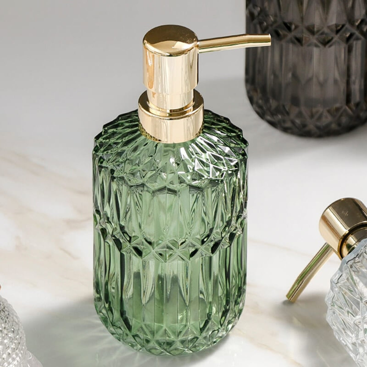 Soap Dispenser Refillable Glass Faceted Pump Bottle For Kitchen Or Bathroom - Image 4