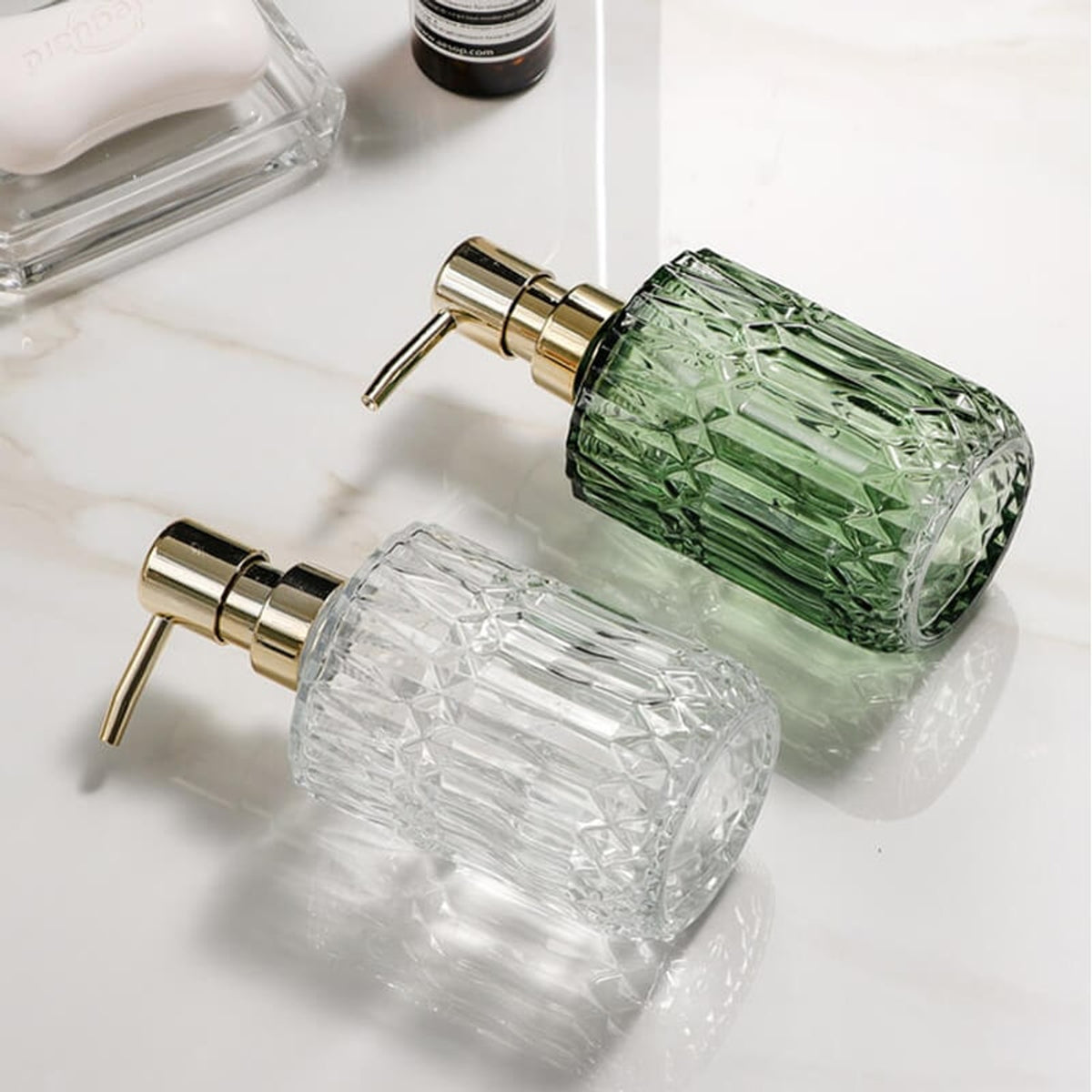 Soap Dispenser Refillable Glass Faceted Pump Bottle For Kitchen Or Bathroom - Image 5