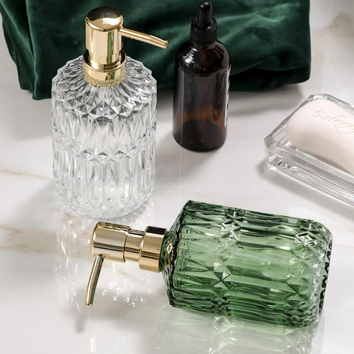 Soap Dispenser Refillable Glass Faceted Pump Bottle For Kitchen Or Bathroom - Image 6