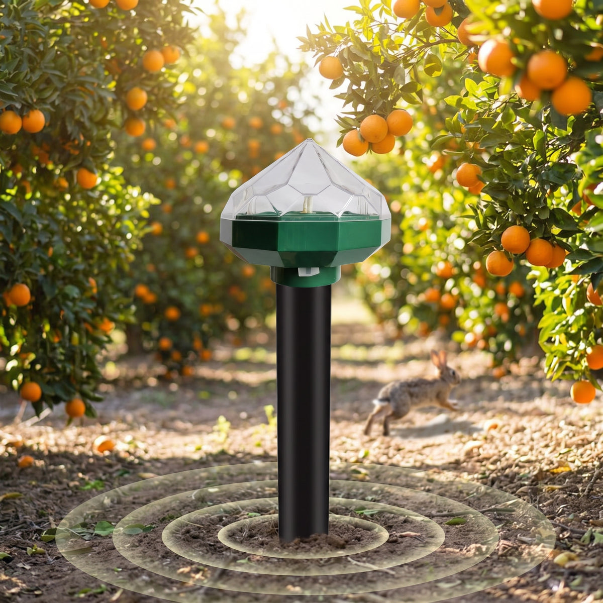 Solar Animal Repeller Ultrasonic Pest Deterrent Green Black Plastic Ground Stake - Image 1