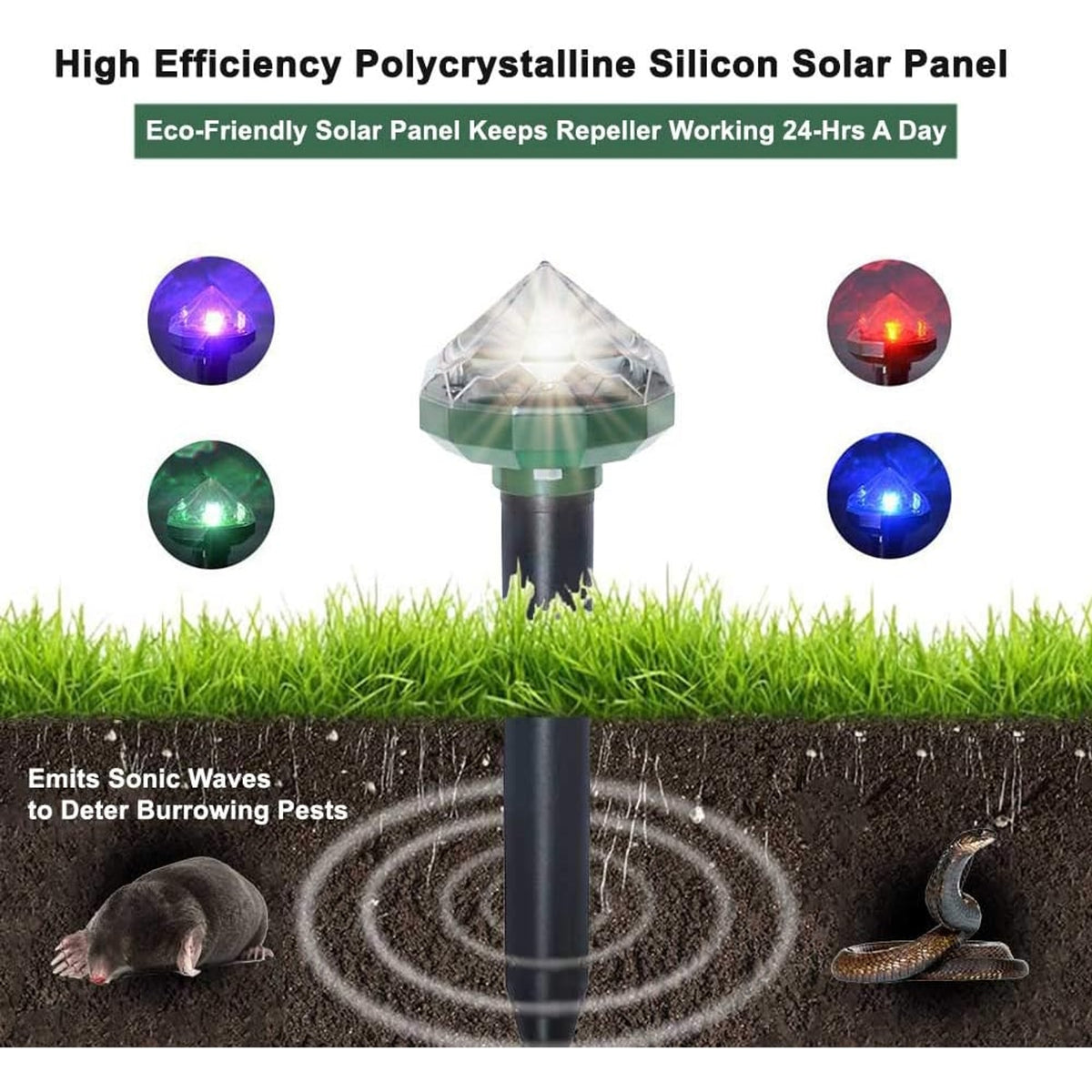Solar Animal Repeller Ultrasonic Pest Deterrent Green Black Plastic Ground Stake - Image 6