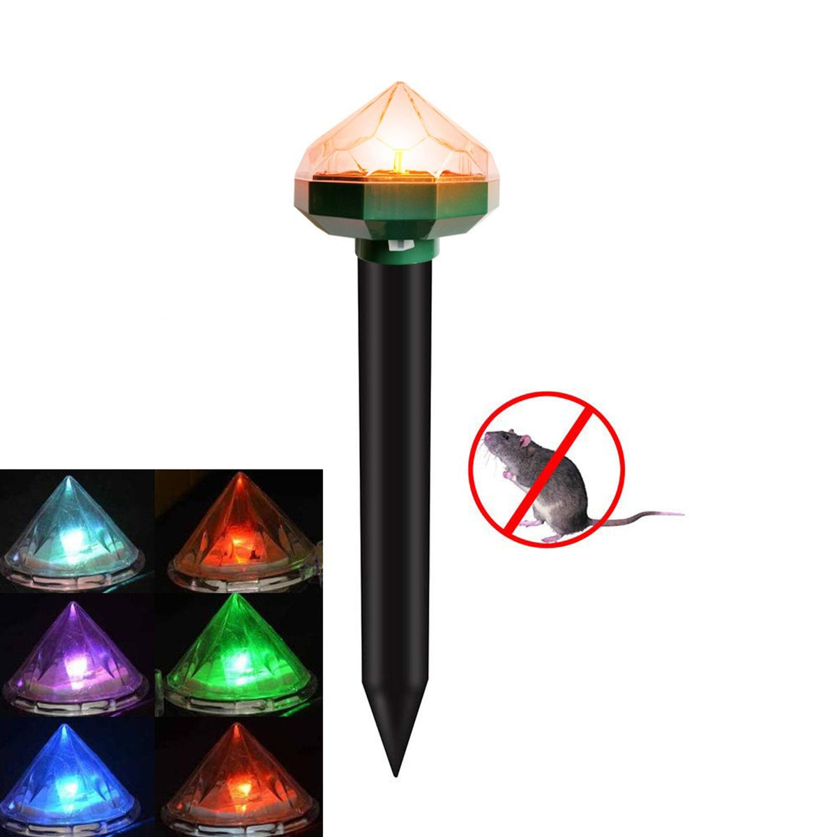 Solar Animal Repeller Ultrasonic Pest Deterrent Green Black Plastic Ground Stake - Image 10