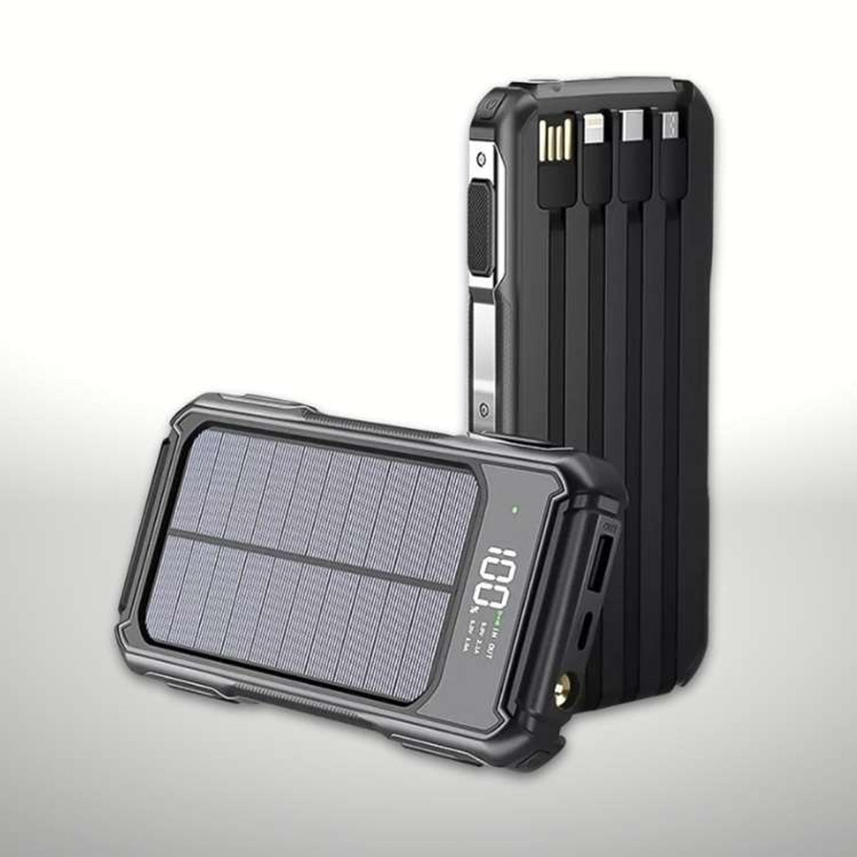 Solar Power Bank Portable Charger With Digital Display And Integrated Cables - Image 1