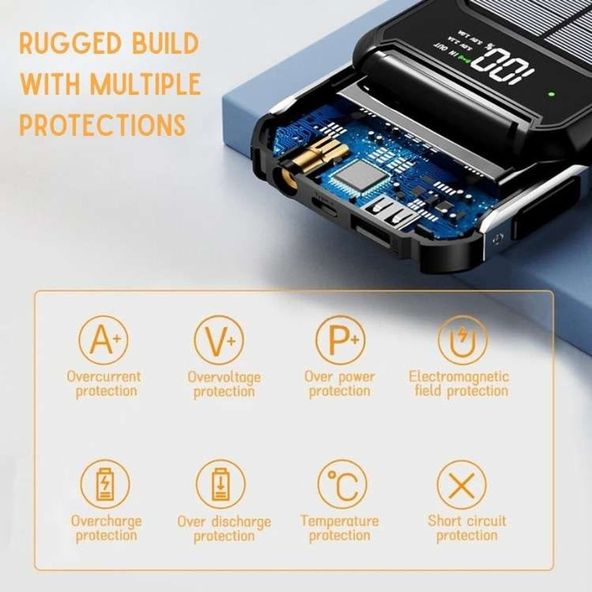 Solar Power Bank Portable Charger With Digital Display And Integrated Cables - Image 7