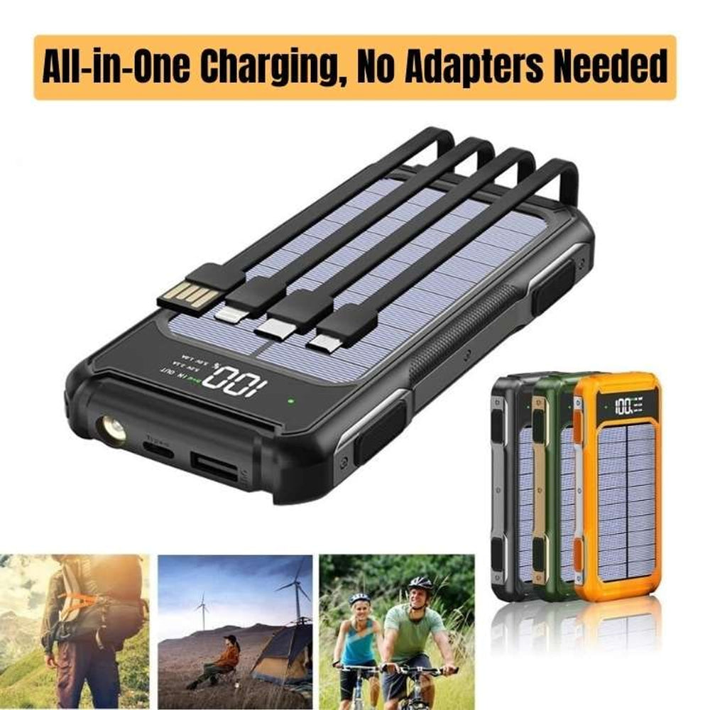 Solar Power Bank With Built In Panel Retractable Cables And Digital Di
