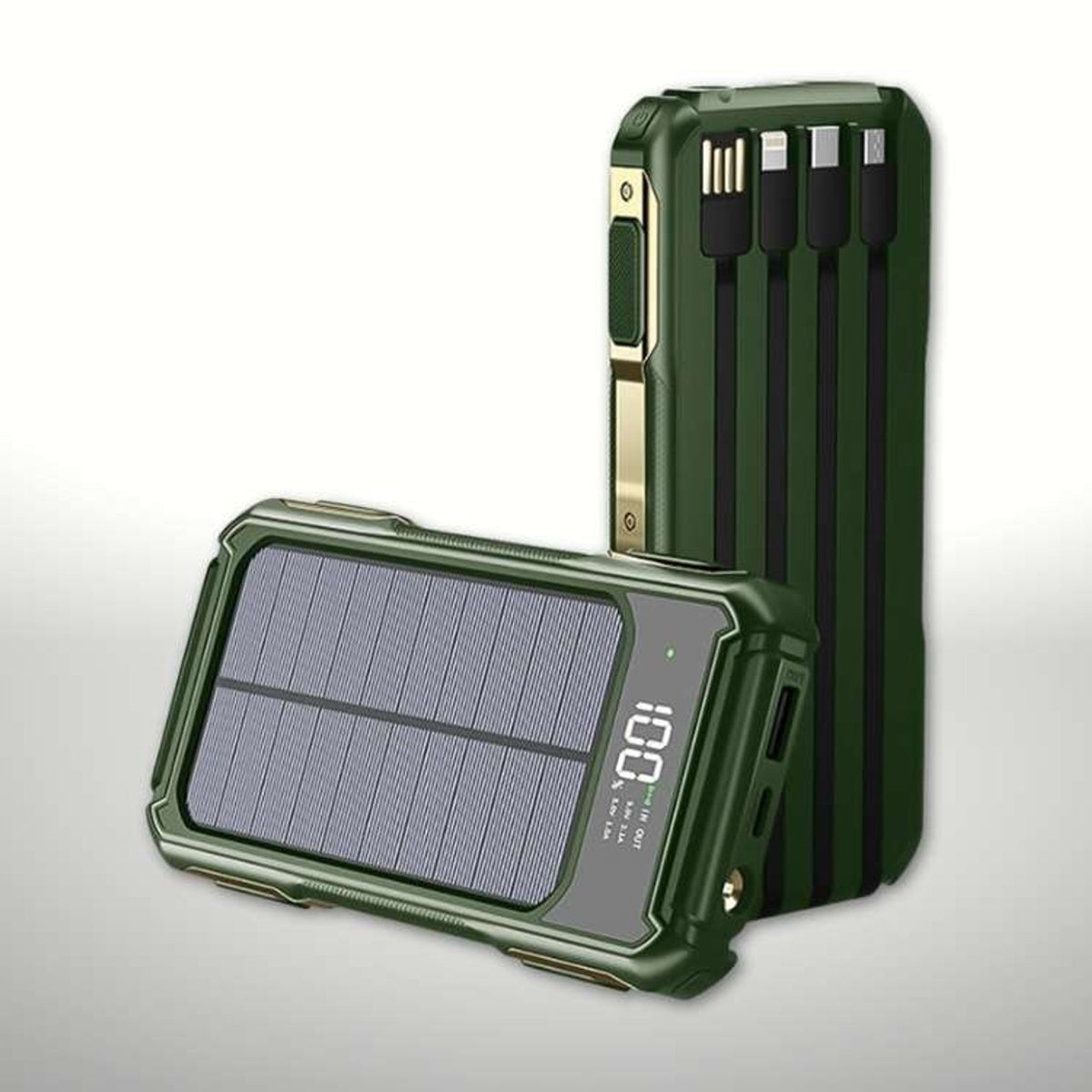 Solar Power Bank Portable Charger With Digital Display And Integrated Cables - Image 2