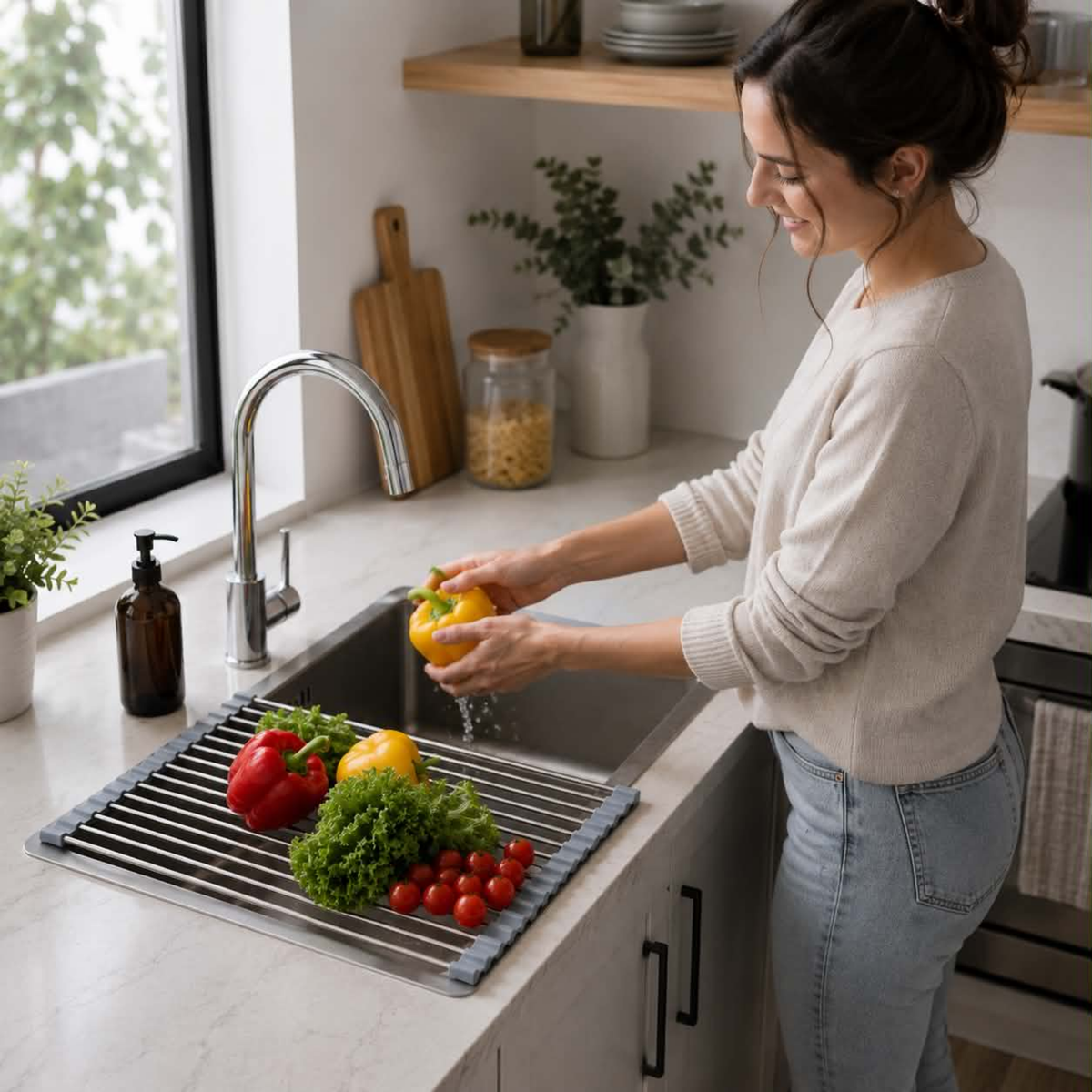 Stainless Steel Folding Drain Rack Expandable Sink Organizer For Space-Saving Kitchen Storage With Food-Safe Silicone Coating - Image 12
