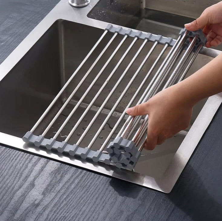 Stainless Steel Folding Drain Rack Expandable Sink Organizer For Space-Saving Kitchen Storage With Food-Safe Silicone Coating - Image 14