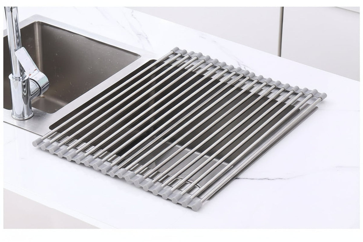 Stainless Steel Folding Drain Rack Expandable Sink Organizer For Space-Saving Kitchen Storage With Food-Safe Silicone Coating - Image 5