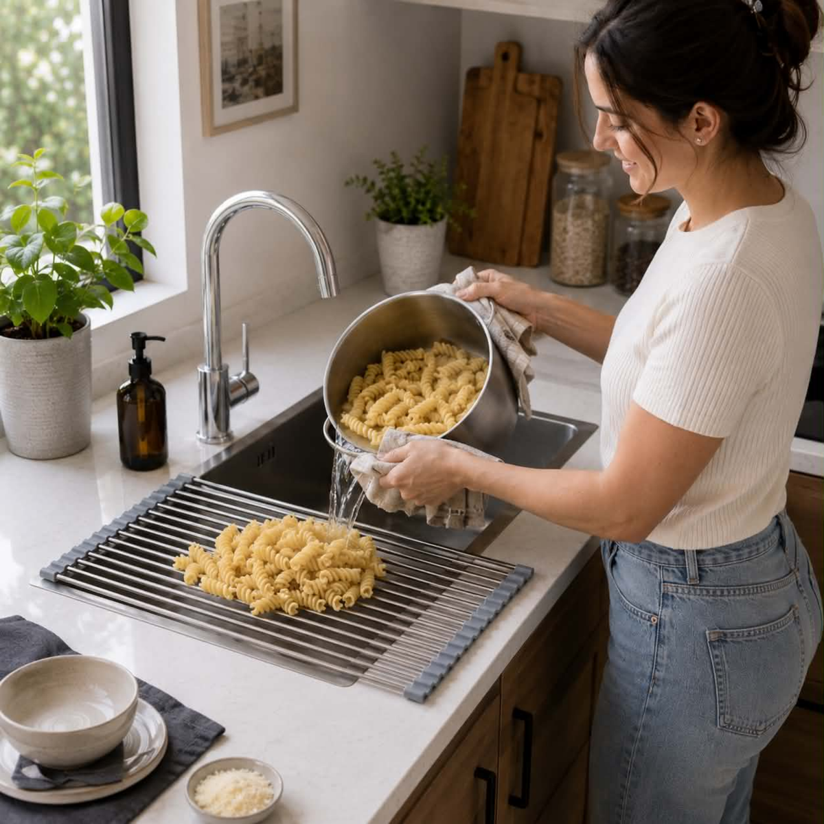 Stainless Steel Folding Drain Rack Expandable Sink Organizer For Space-Saving Kitchen Storage With Food-Safe Silicone Coating - Image 8