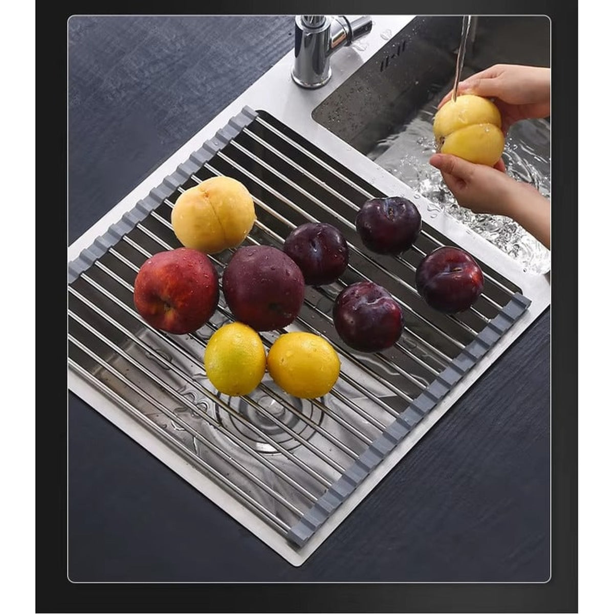 Stainless Steel Folding Drain Rack Expandable Sink Organizer For Space-Saving Kitchen Storage With Food-Safe Silicone Coating - Image 1
