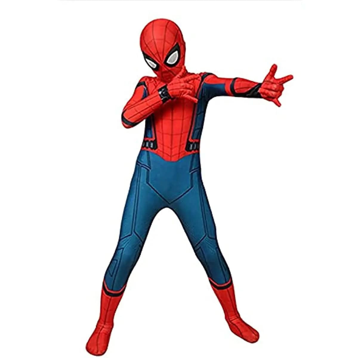 Superhero Costume Halloween Cosplay Jumpsuit With Mask Red Blue Web Pattern - Image 2