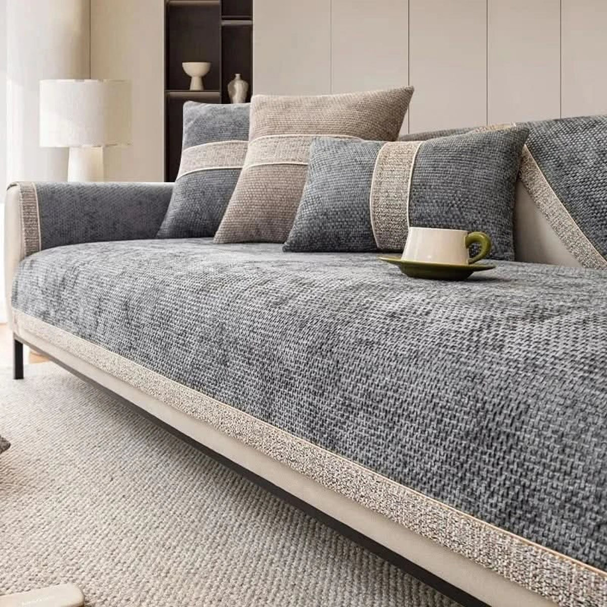 Textured Polyester Sofa Cover With Non-Slip Backing - Image 3