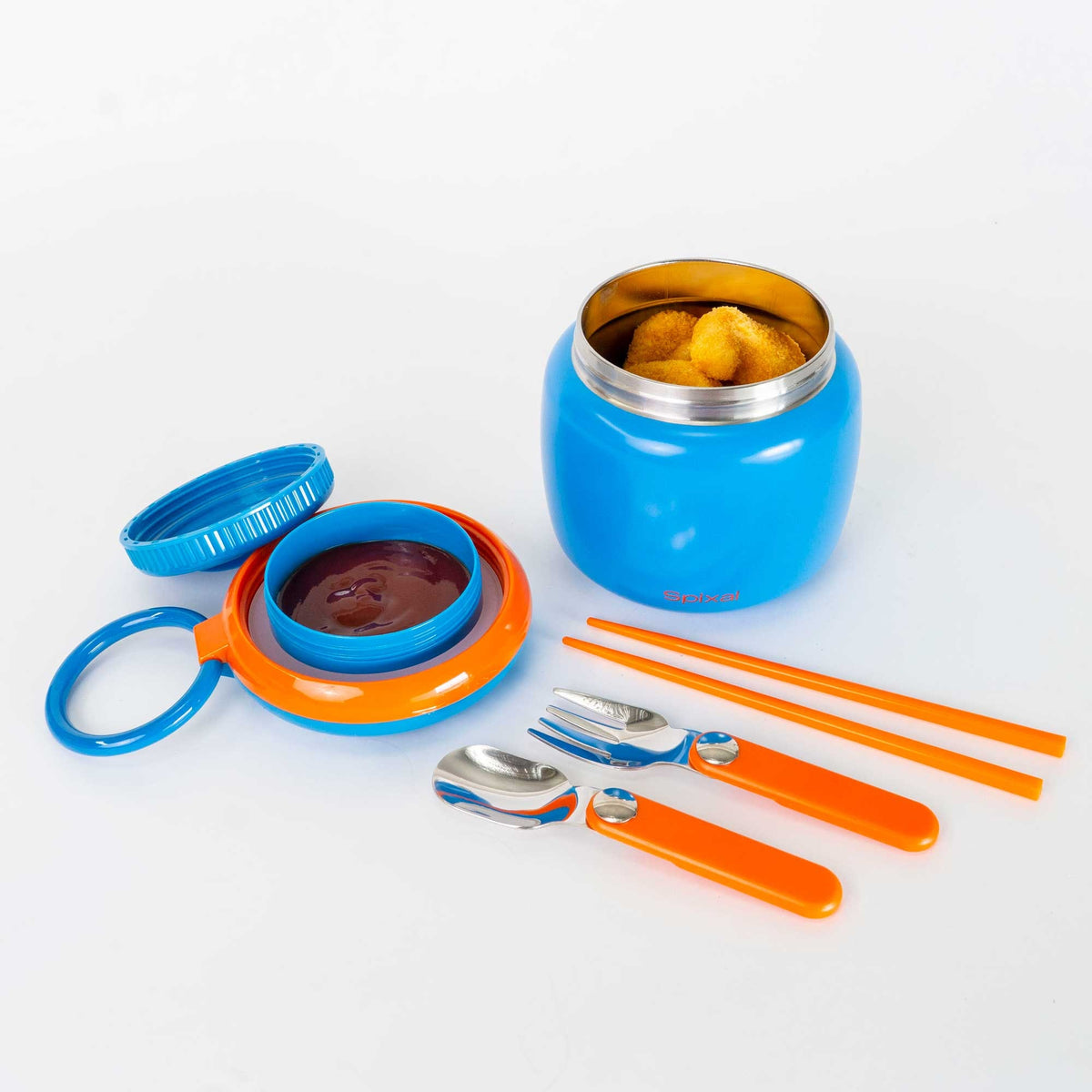 Thermos Food Container Wall Insulated Blue Orange Insulated Food Jar - Image 4