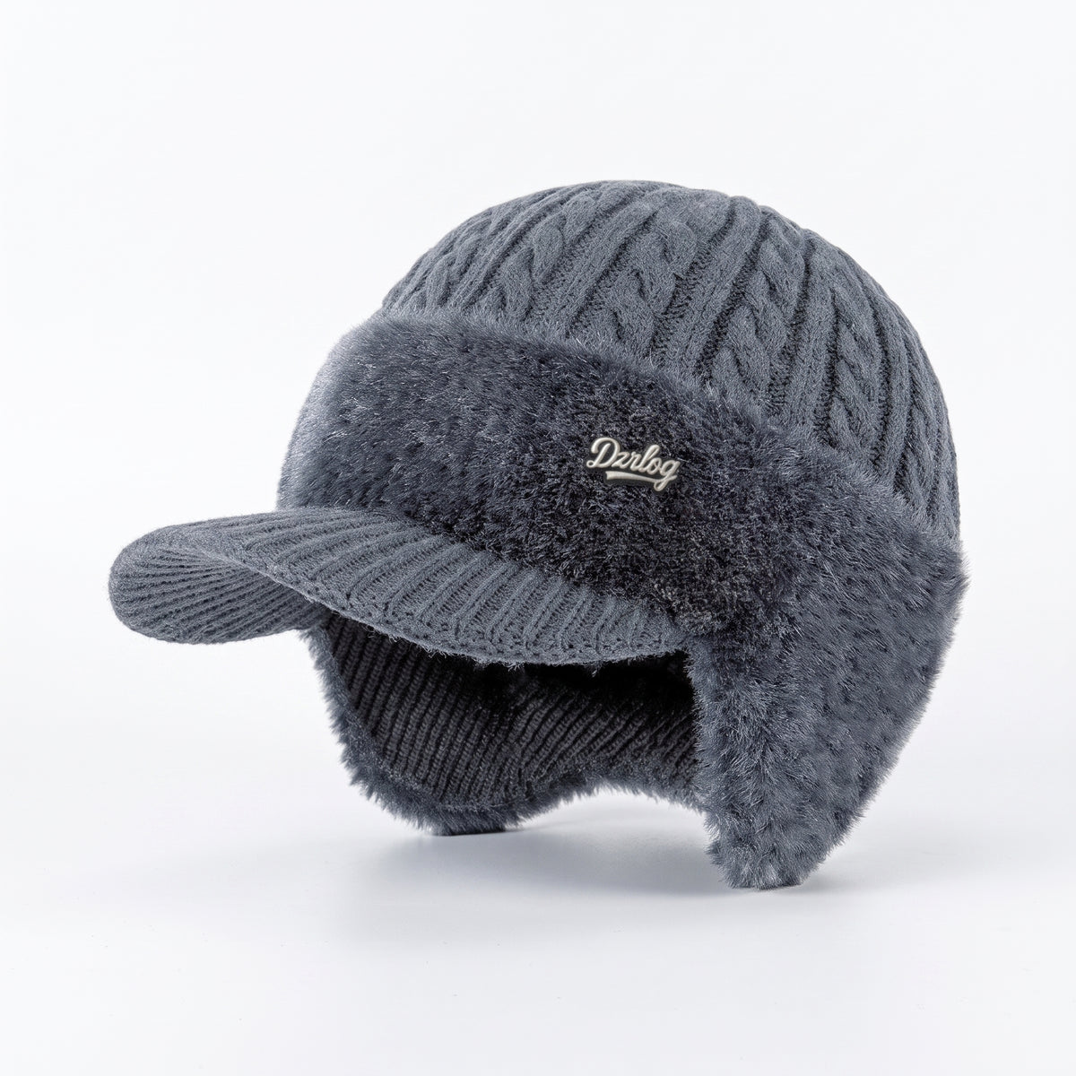 Snow Hat Aviator Knitted Faux Fur Trim Ear Flaps Hunter - studio
