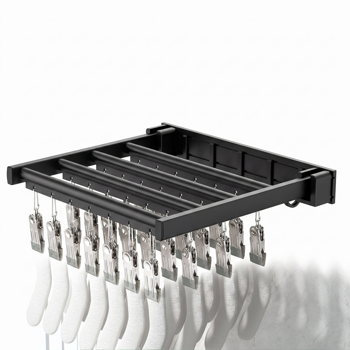 Clothes Drying Rack with Space-Saving Wall Mounted and Foldable - Silver