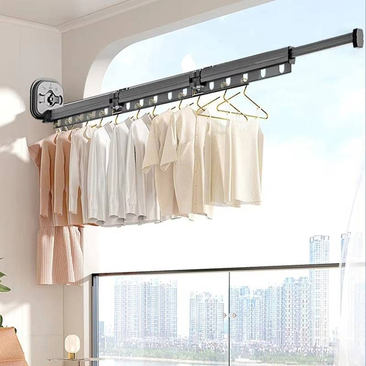 Wall Mounted Clothes Drying Rack Cloth Telescopic 540° Folding Space-Saving Design - Image 1