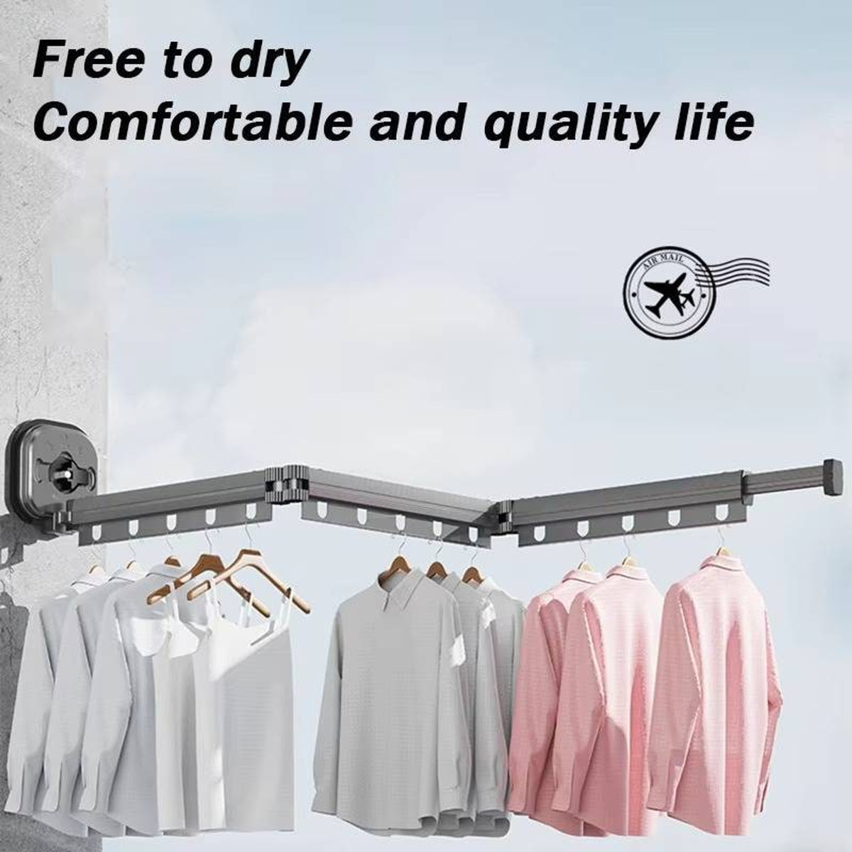 Wall Mounted Clothes Drying Rack Cloth Telescopic 540° Folding Space-Saving Design - Image 2