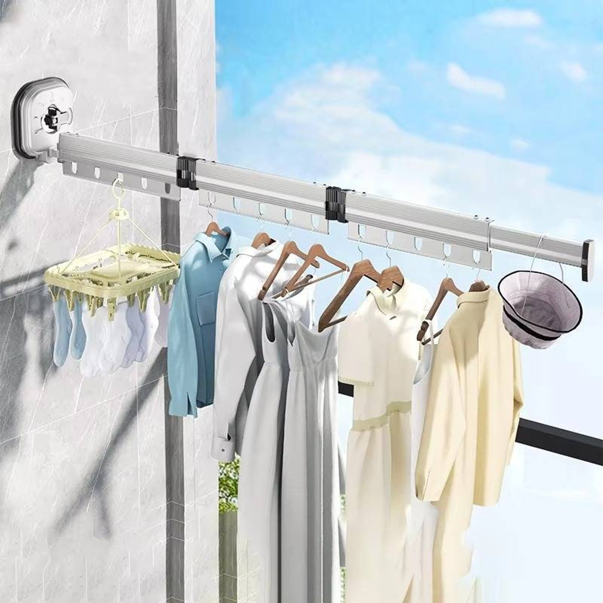 Wall Mounted Clothes Drying Rack Cloth Telescopic 540° Folding Space-Saving Design - Image 8