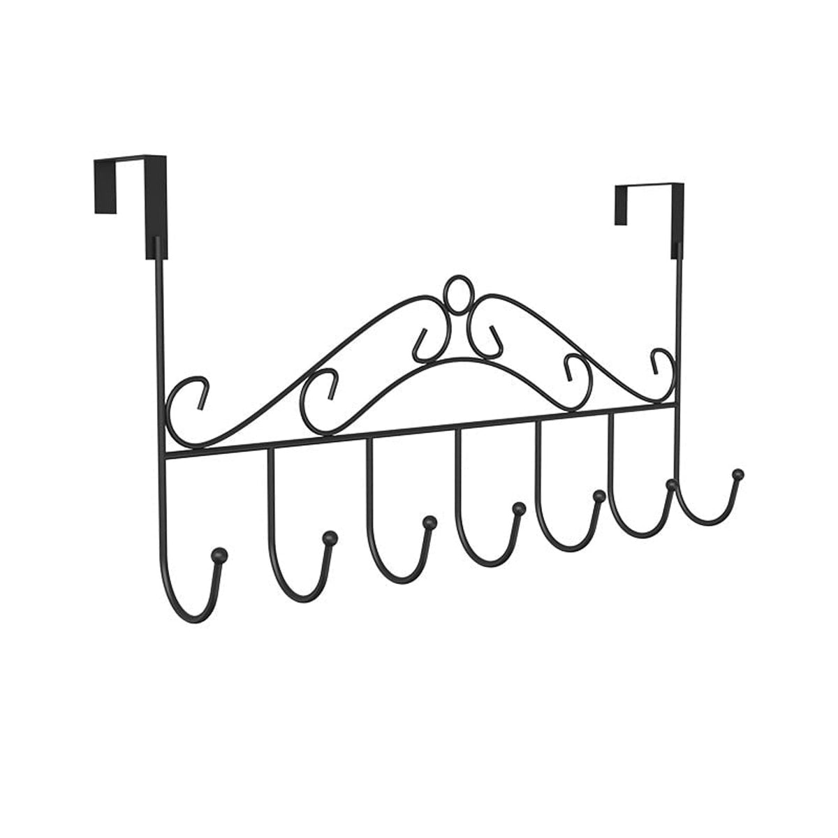 Wall Mounted Coat Rack with Streamlined Metal Hooks and Scrollwork - Image 2