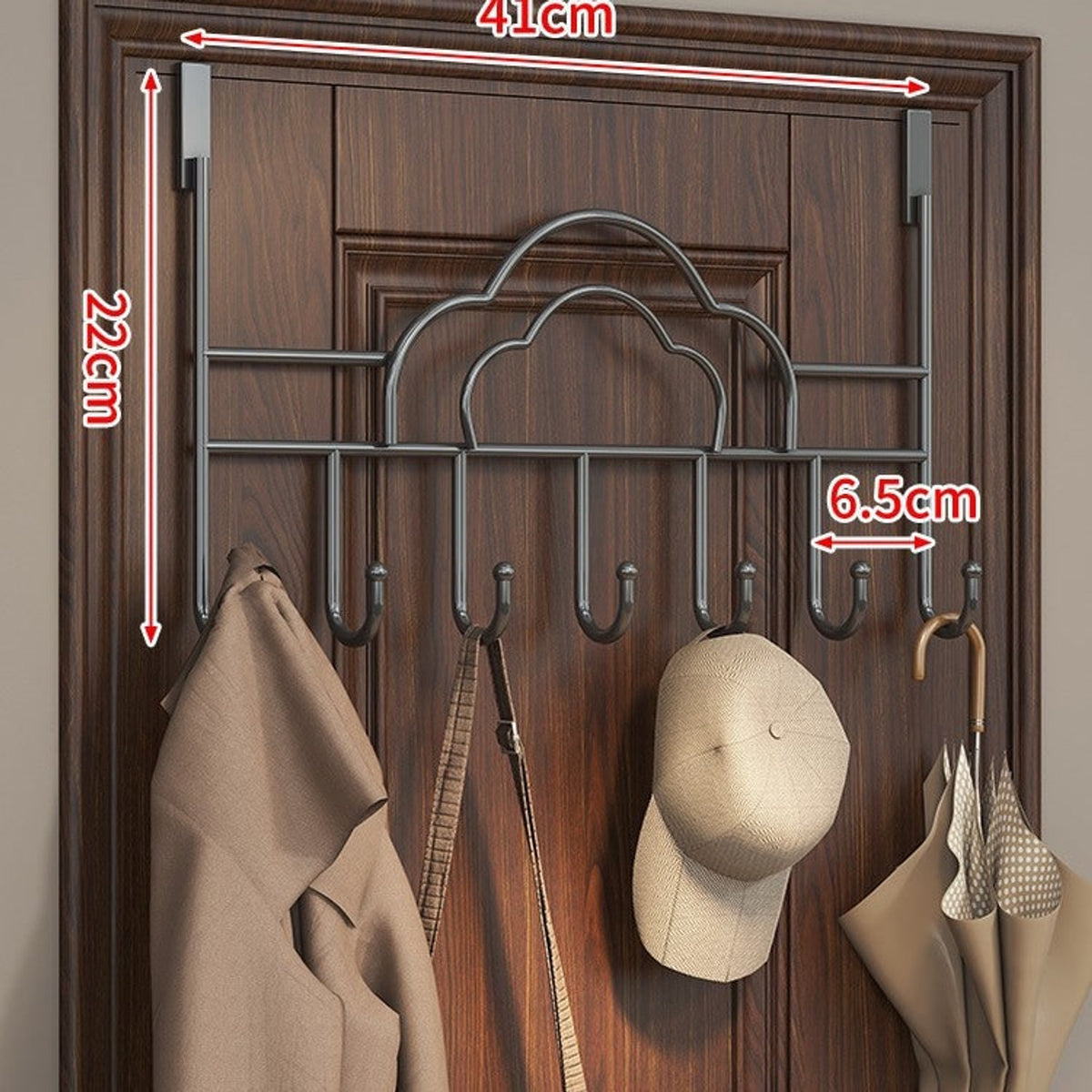 Wall Mounted Coat Rack with Streamlined Over-The-Door Design and Cloud-Shaped Hook - Image 2