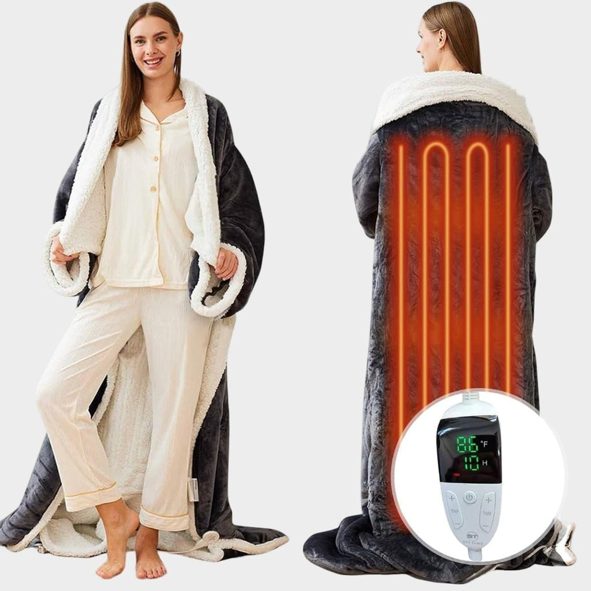Wearable Heated Blanket Electric With Sleeves And Foot Pocket Sherpa Fleece Throw - Image 4