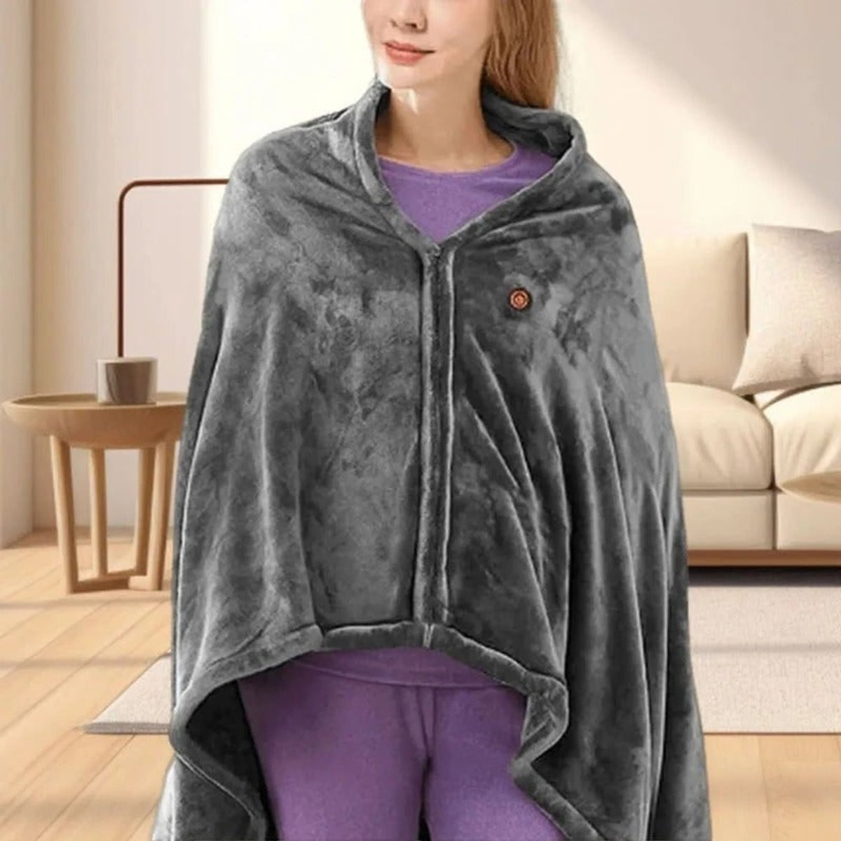 Wearable Heated Blanket Hooded Plush Soft Fabric With Snap Buttons - Image 6