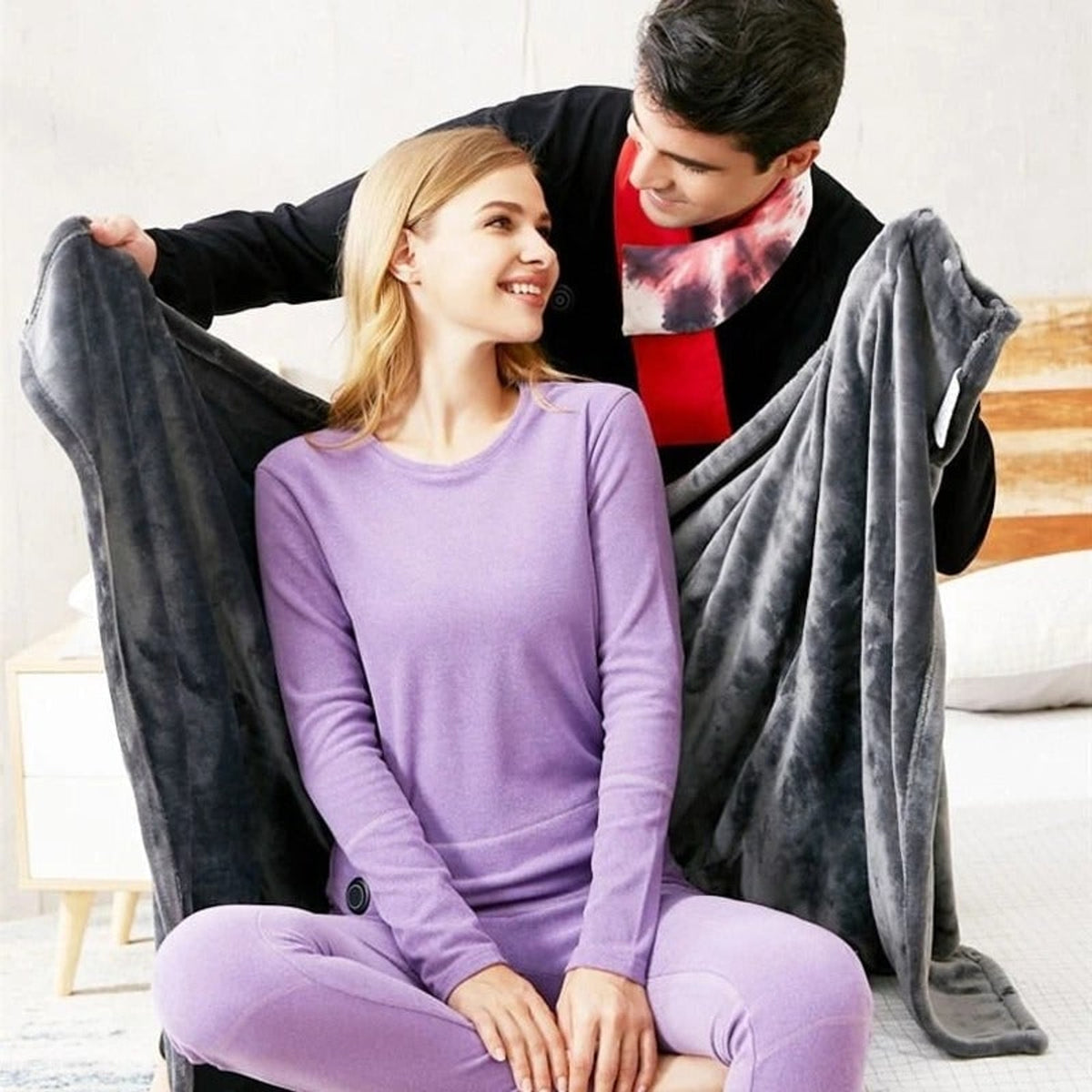 Wearable Heated Blanket Hooded Plush Soft Fabric With Snap Buttons - Image 4