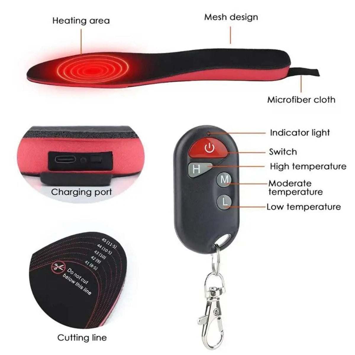 Wireless Heated Shoe Insoles With Remote Control Arch Support And USB Charging Trim To Fit - Image 4