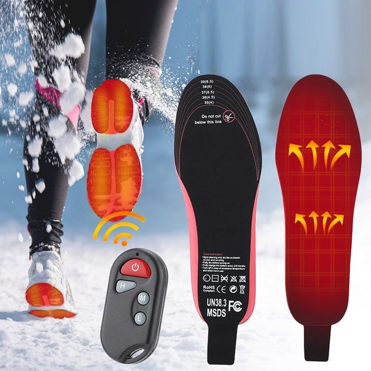 Wireless Heated Shoe Insoles With Remote Control Arch Support And USB Charging Trim To Fit - Image 2