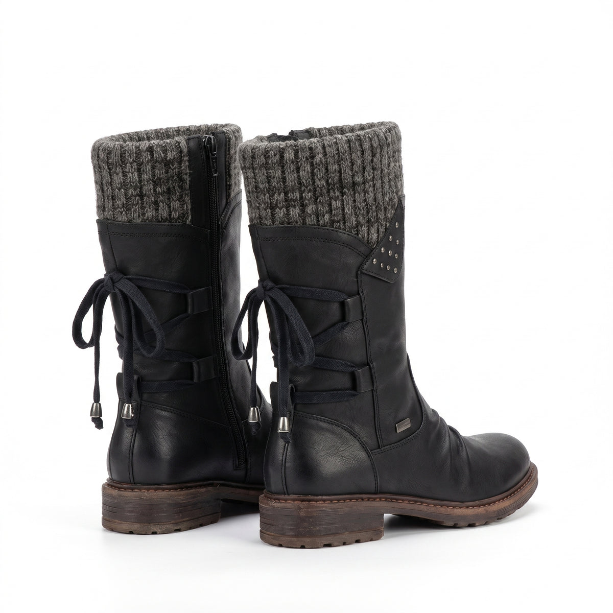 Women's Winter Boots Mid-Calf Knitted Cuff Side Zipper - angle