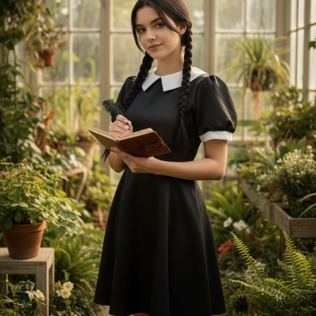 Women's Gothic Schoolgirl Halloween Costume Dress With White Collar - Image 2