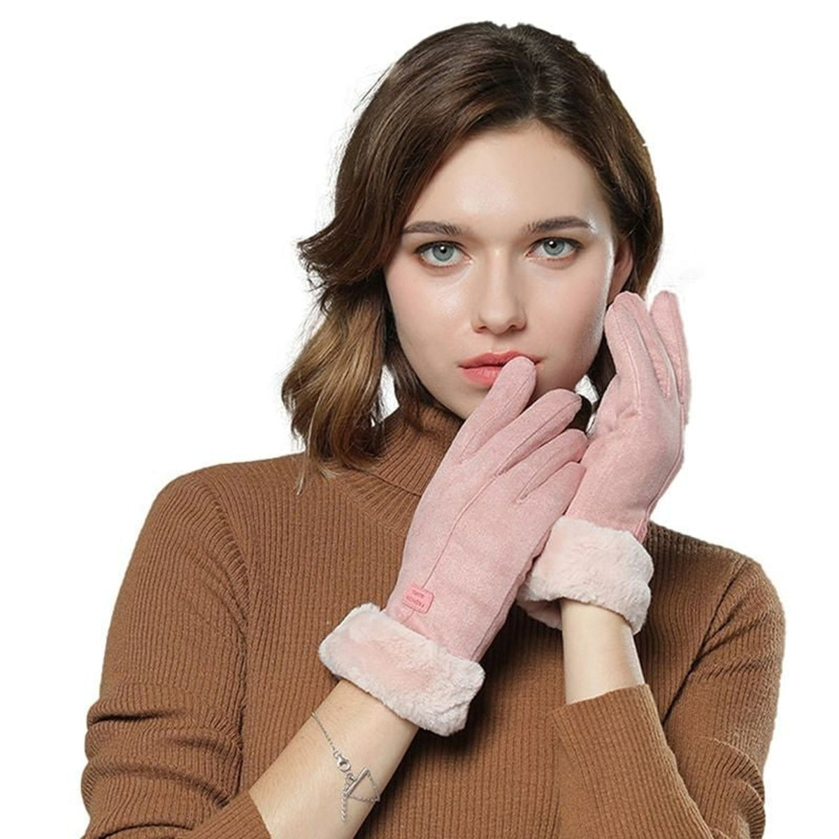 Women's Heated Gloves With Faux Fur Cuffs And Fleece Lining For Winter Warmth - Image 6