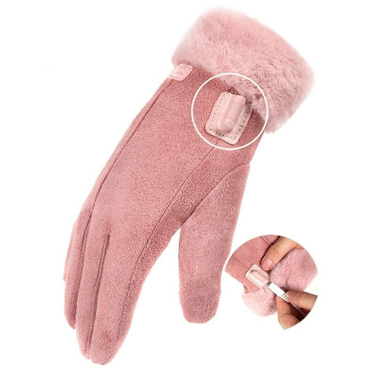 Women's Heated Gloves With Faux Fur Cuffs And Fleece Lining For Winter Warmth - Image 3