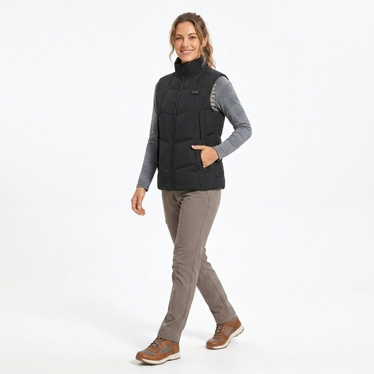 Women's Heated Vest USB Rechargeable Battery Powered Puffer Stand Collar With Heat Reflective Lining - Image 2