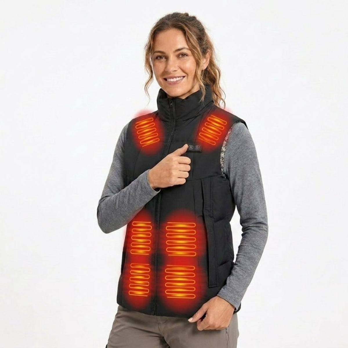 Women's Heated Vest USB Rechargeable Battery Powered Puffer Stand Collar With Heat Reflective Lining - Image 1