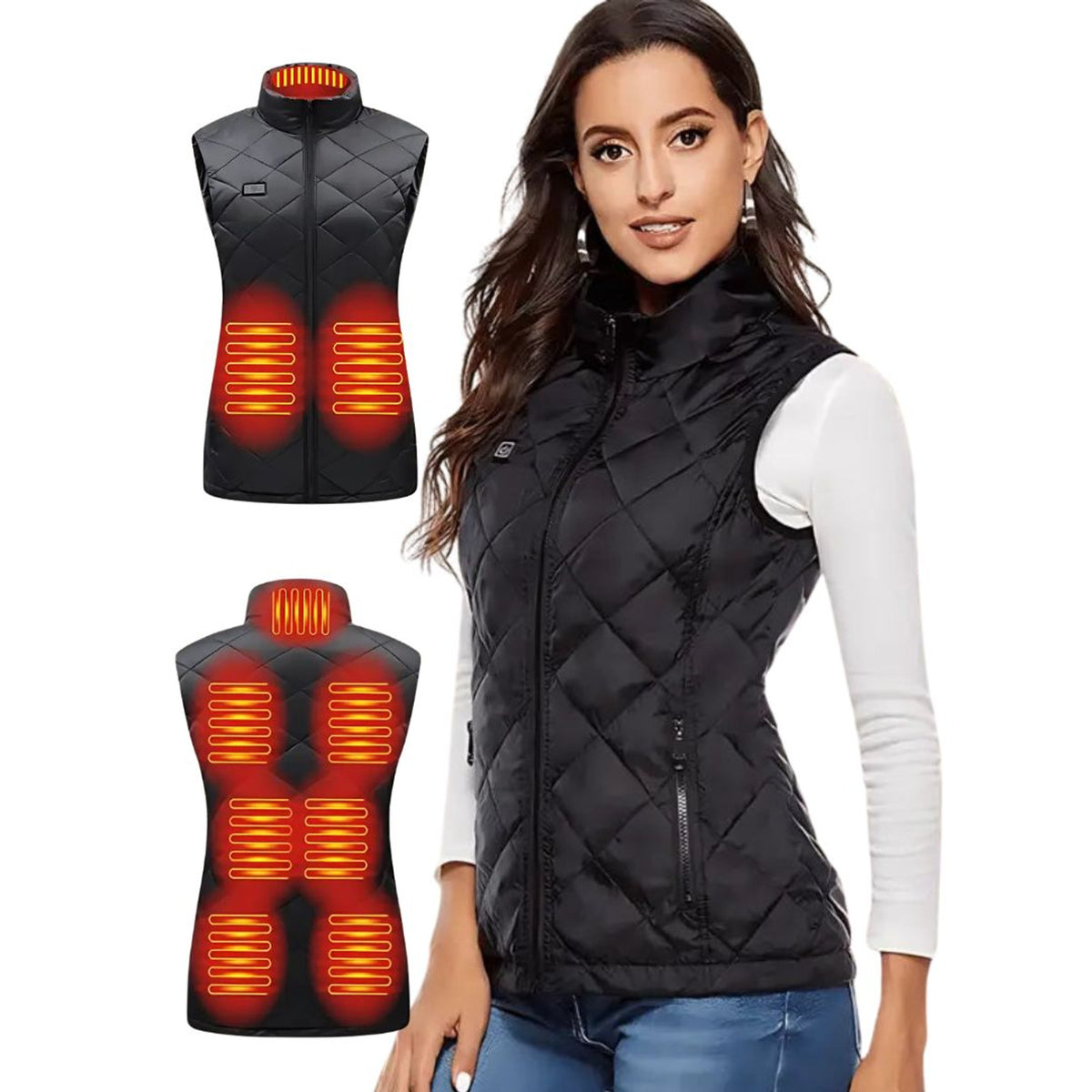 Women's Heated Vest USB Rechargeable Electric Slim Fit Quilted High Stand Collar - Image 1
